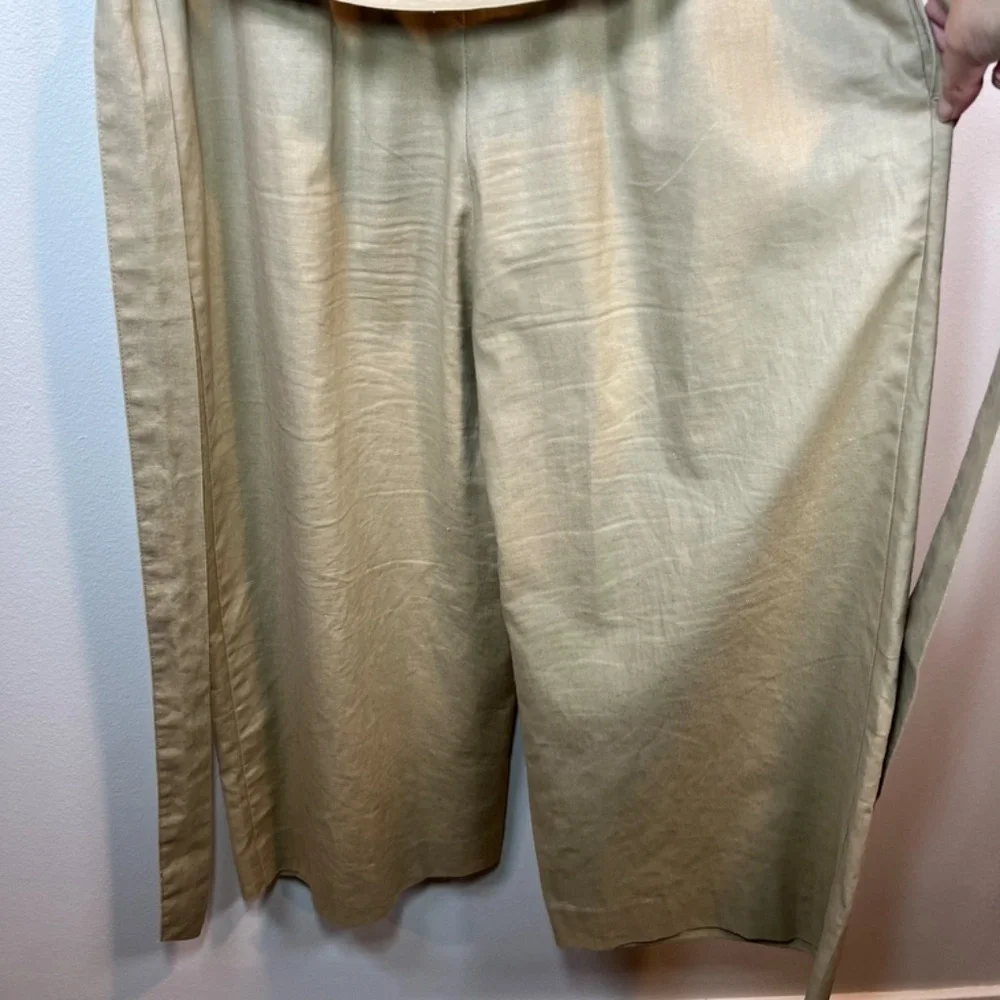 Banana Republic Linen Blend Cropped Wide Leg Sleeveless Jumpsuit Tan Belt Size 6